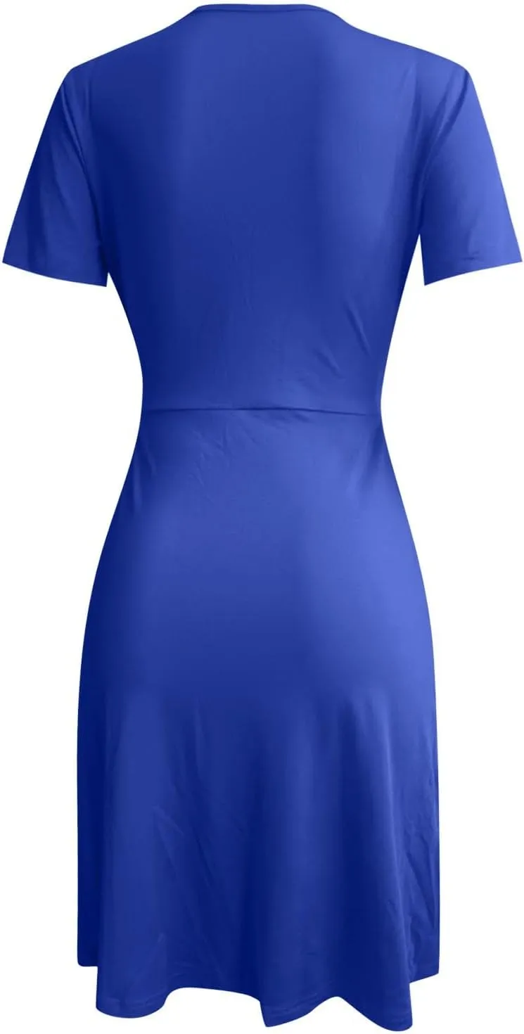 Wedding Guest Dresses for Women Retro Vintage Short Sleeve V Neck Flowy A-Line Wrap Mini Dress Party Loose 80S Outfit