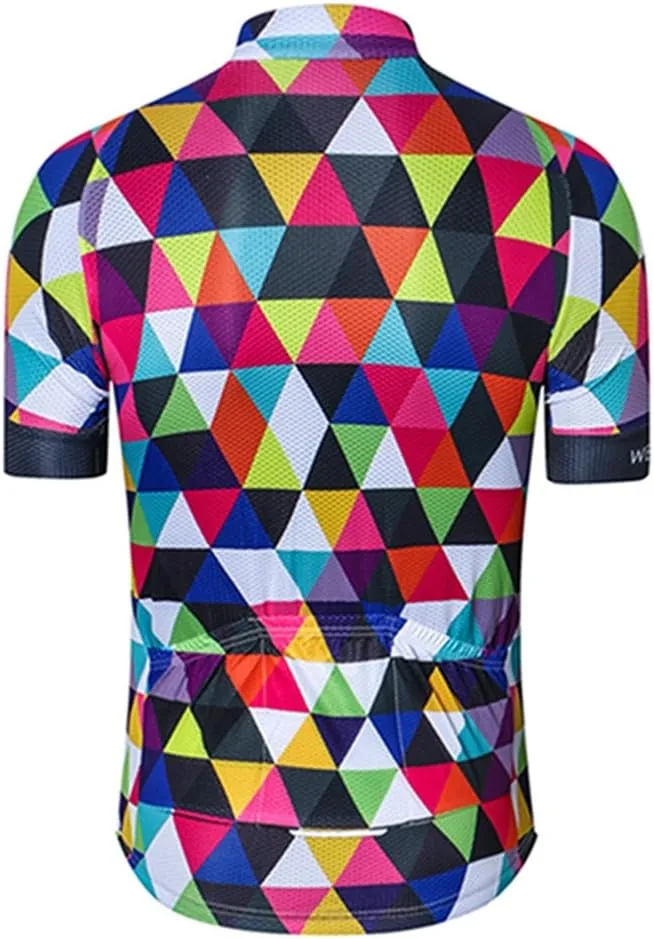 Weimostar Men's Cycling Jersey Short Sleeve Bike Clothing Multicolored Diamond