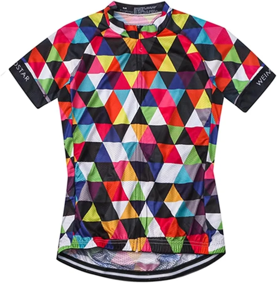 Weimostar Men's Cycling Jersey Short Sleeve Bike Clothing Multicolored Diamond