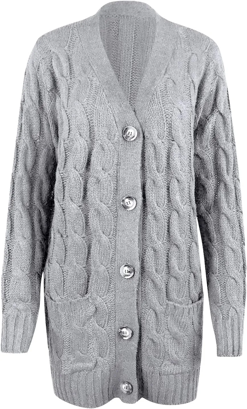 Winter Coats for Women 2025 Cable Knit Long Sleeve Sweaters Button Down Fall Outwear Coat Comfy Open Front Cardigan