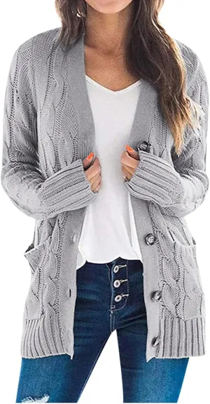 Winter Coats for Women 2025 Cable Knit Long Sleeve Sweaters Button Down Fall Outwear Coat Comfy Open Front Cardigan