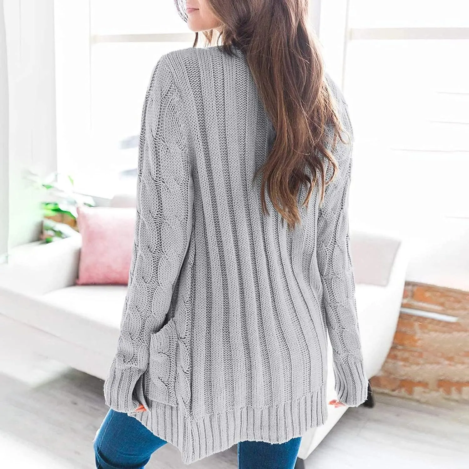 Winter Coats for Women 2025 Cable Knit Long Sleeve Sweaters Button Down Fall Outwear Coat Comfy Open Front Cardigan