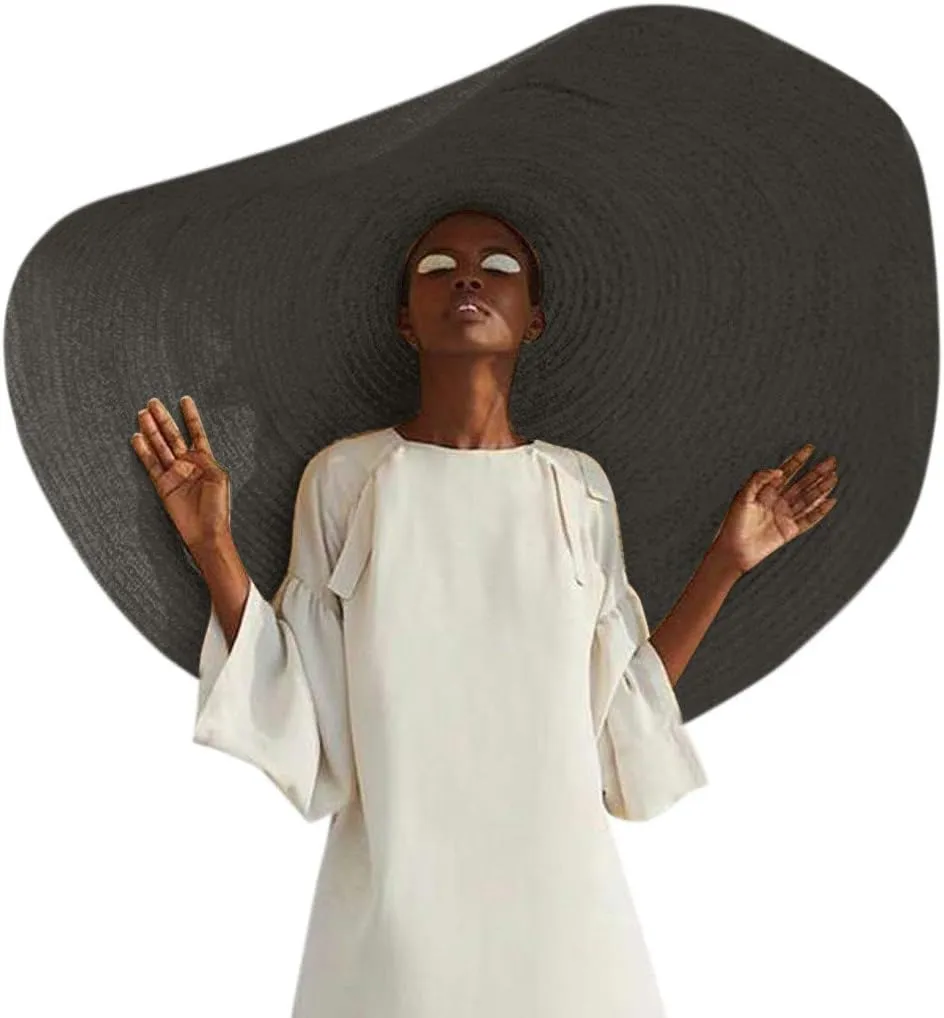 Women Colorful Big Brim Straw Bow Hat Sun Floppy Wide Brim Hats Beach Cap