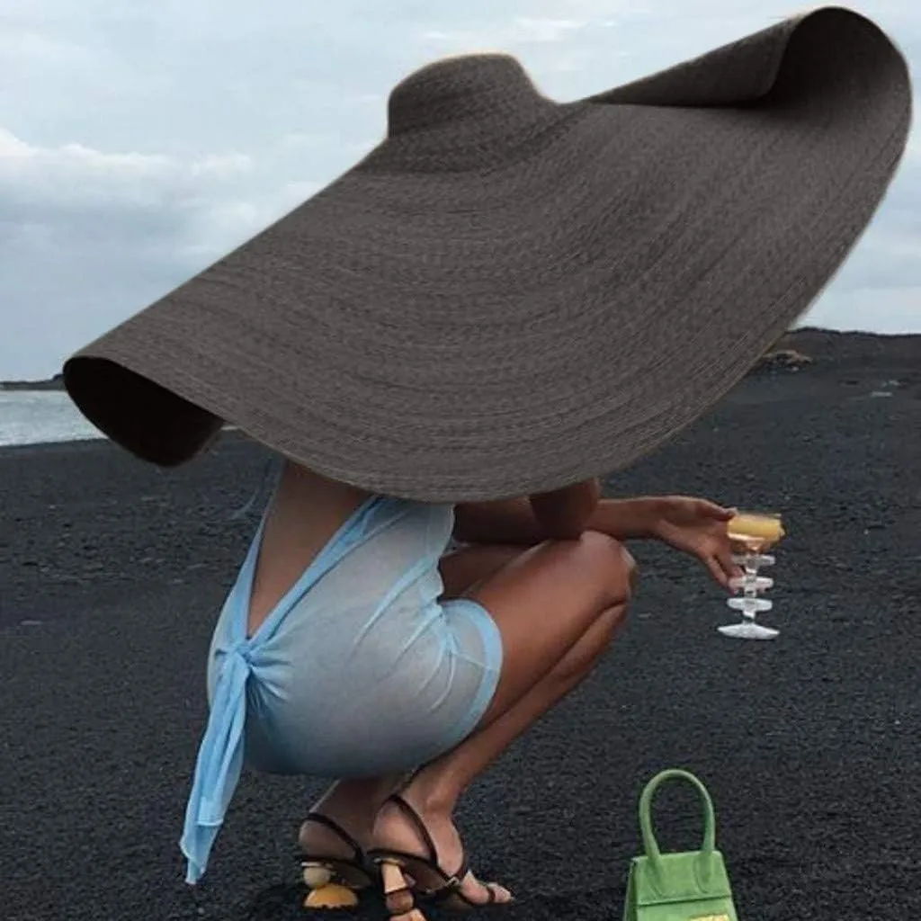 Women Colorful Big Brim Straw Bow Hat Sun Floppy Wide Brim Hats Beach Cap