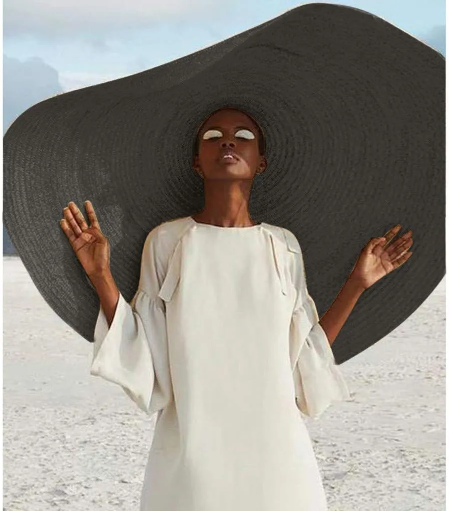 Women Colorful Big Brim Straw Bow Hat Sun Floppy Wide Brim Hats Beach Cap