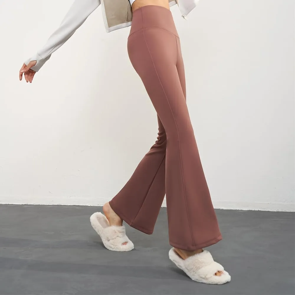 Women Fleece Lined Flare Leggings Winter Thermal Warm Yoga Pants Workout Tummy Control Wide Leg Pants SLP5T492T