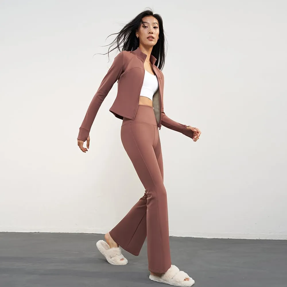 Women Fleece Lined Flare Leggings Winter Thermal Warm Yoga Pants Workout Tummy Control Wide Leg Pants SLP5T492T