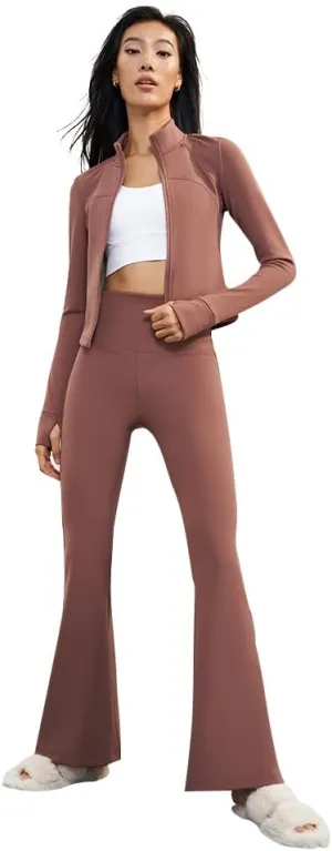 Women Fleece Lined Flare Leggings Winter Thermal Warm Yoga Pants Workout Tummy Control Wide Leg Pants SLP5T492T