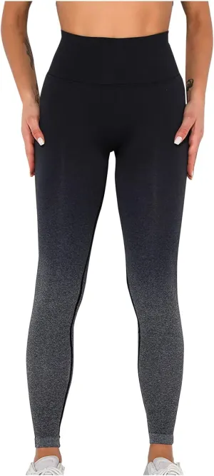 Women High Waist Leggings Gradient Fall Winter Workout Tights Shapewear Compression Yoga Pants Tummy Control Trousers