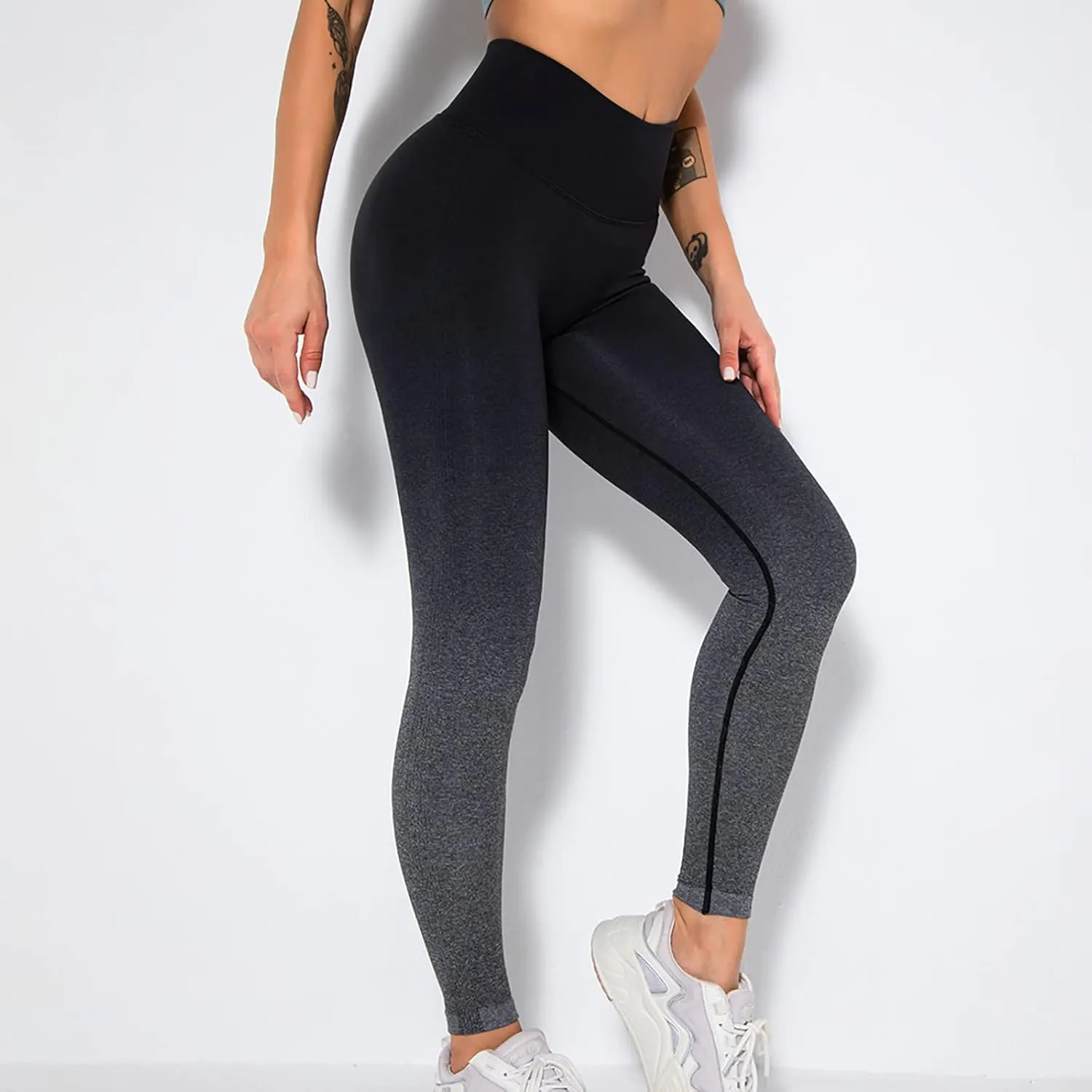 Women High Waist Leggings Gradient Fall Winter Workout Tights Shapewear Compression Yoga Pants Tummy Control Trousers