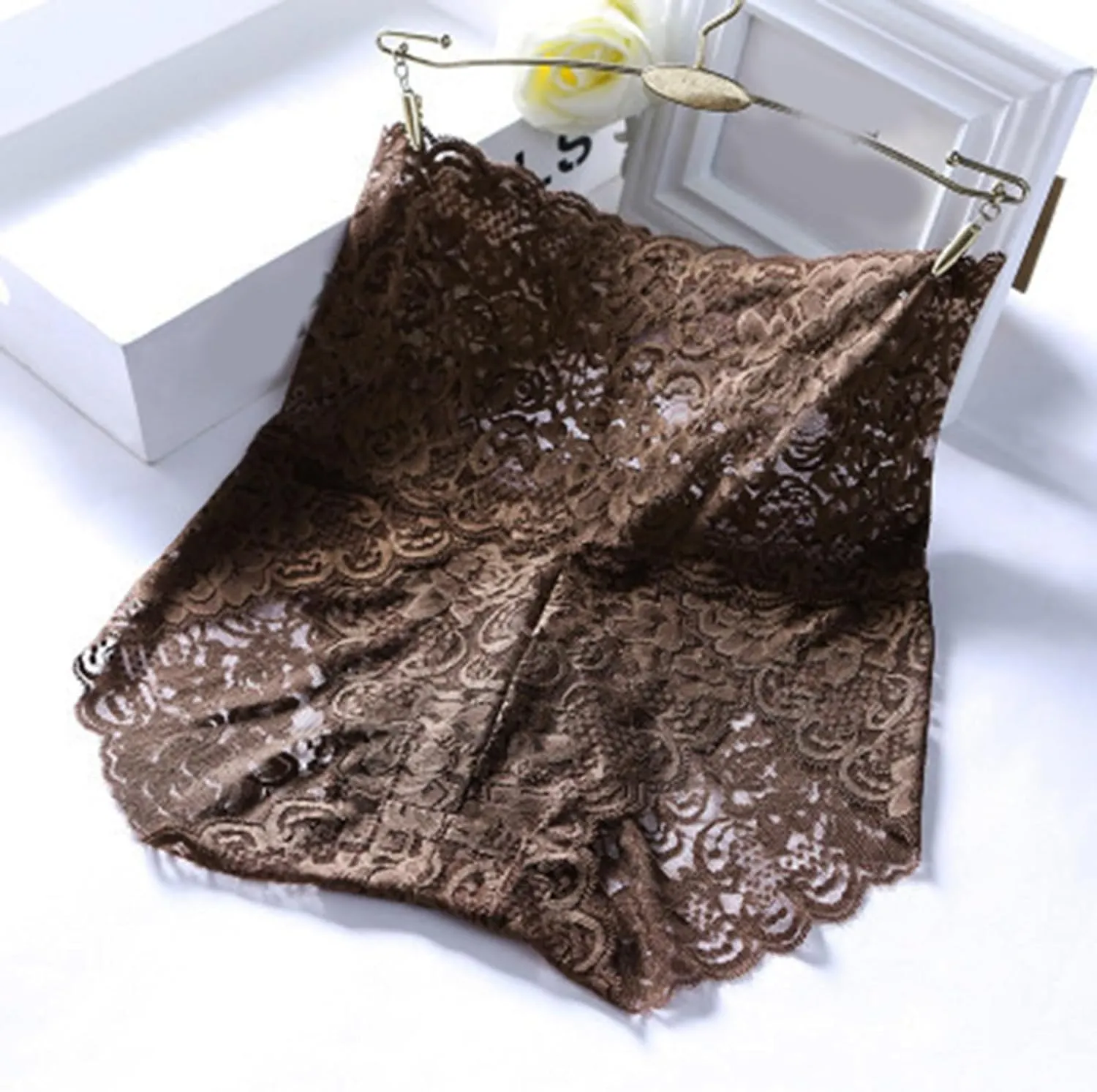 Women High-Waisted G String Thongs Underwears Lightweight Soft Lace Trim T-Back Panties