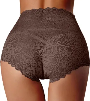 Women High-Waisted G String Thongs Underwears Lightweight Soft Lace Trim T-Back Panties