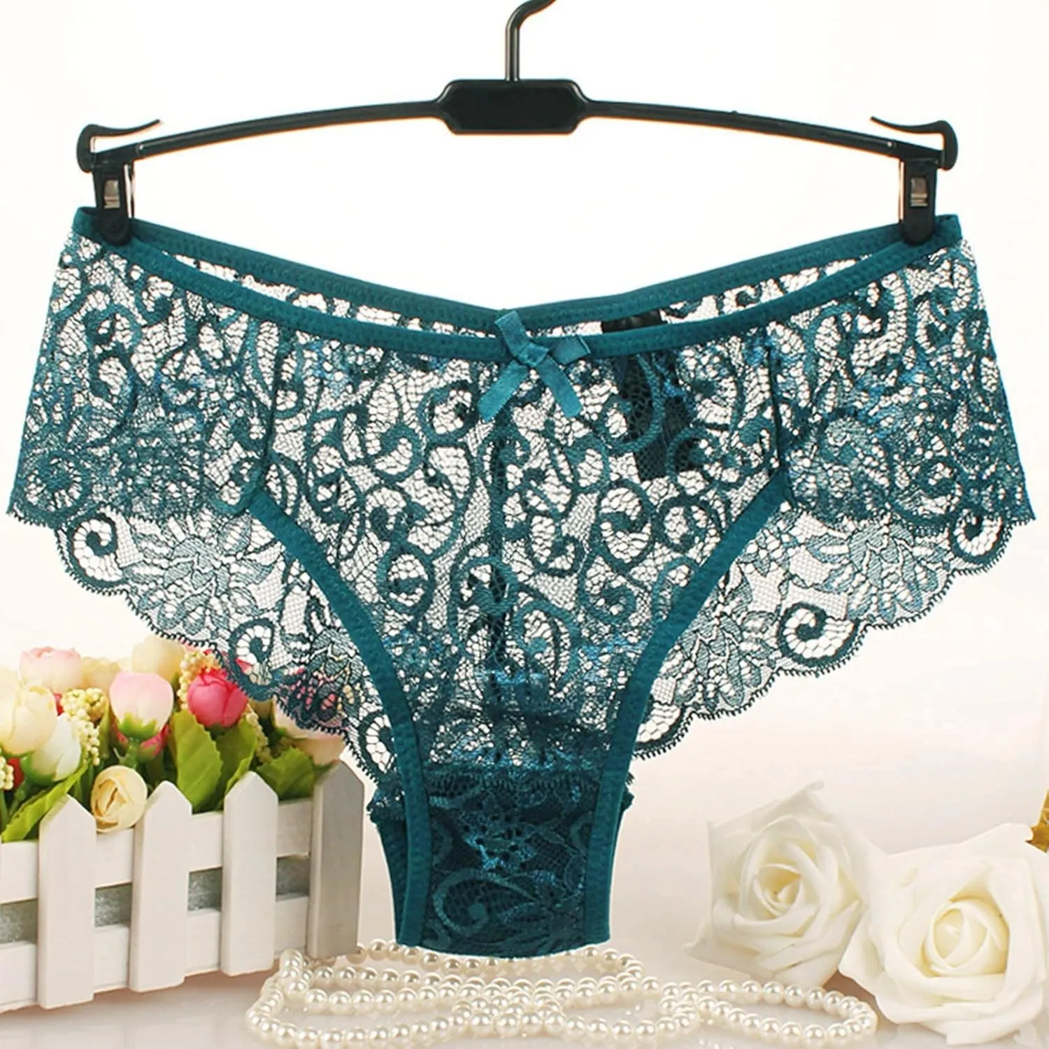 Women High-Waisted G String Thongs Underwears Lightweight Soft Lace Trim T-Back Panties