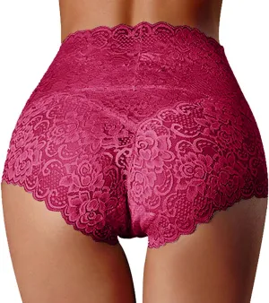 Women High-Waisted G String Thongs Underwears Lightweight Soft Lace Trim T-Back Panties