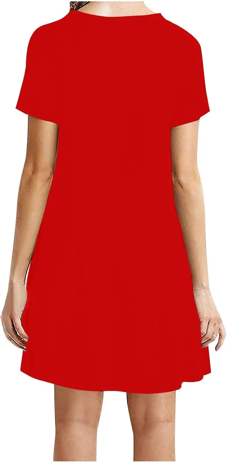 Women Midi Dress Solid Classy Cotton Short Sleeve Crew Neck T Shirt Dress Party Holiday Gauze Outfits for Women