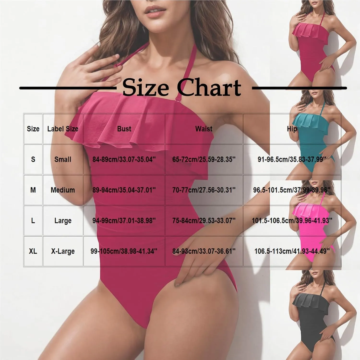 Women One Piece Swimsuits Slim Ruffle Halter Bathing Suit Adjustable Removable Straple Padded Shapewear Swimwear