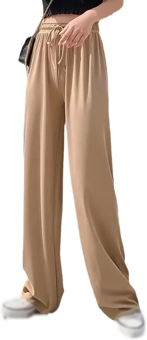Women Pants Spring Summer Ice Silk Wide Leg Pants High Waist Casual Female Slim Loose Straight Black Trousers