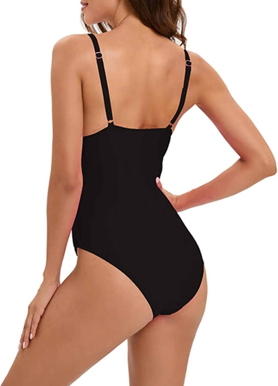 Women Vintage Ruched Push Up One Piece Swimsuit Tummy Control Bathing Suit Square Neck Swimwear High-Waisted Monokini