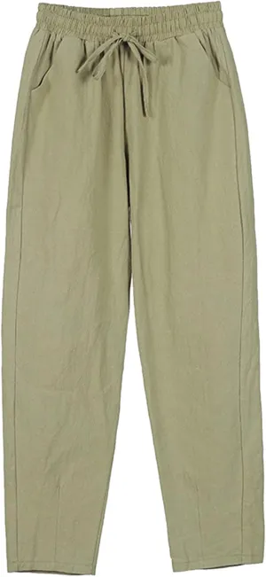 Women Wide Leg Linen Pant Summer Casual Pleated High Waist Drawstring Trouser Office Dress Tummy Control Trendy Pants