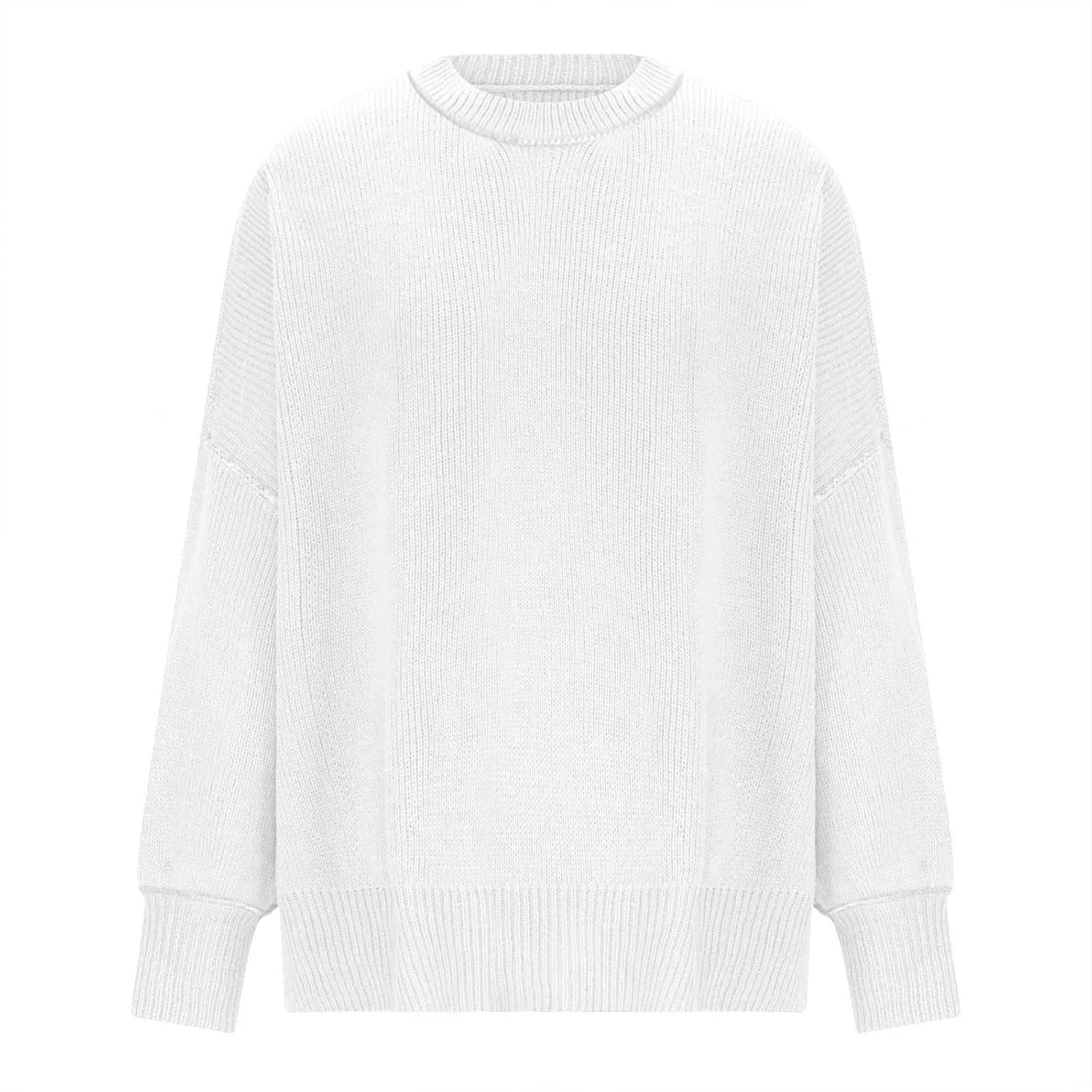 Womens 2023 Oversized Sweaters Batwing Long Sleeve Pullover Sweaters Side Slit Ribbed Knit Sweaters Jumper Tops