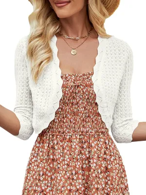 Women's Bolero Shrug 3/4 Sleeve Cropped Cardigan Knit Sweaters Open Front Casual Elegant Jacket for Dresses