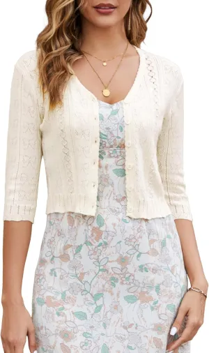 Women's Bolero Shrug 3/4 Sleeve Cropped Cardigan Knit Sweaters Open Front Casual Elegant Jacket for Dresses