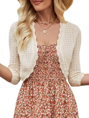 Women's Bolero Shrug 3/4 Sleeve Cropped Cardigan Knit Sweaters Open Front Casual Elegant Jacket for Dresses