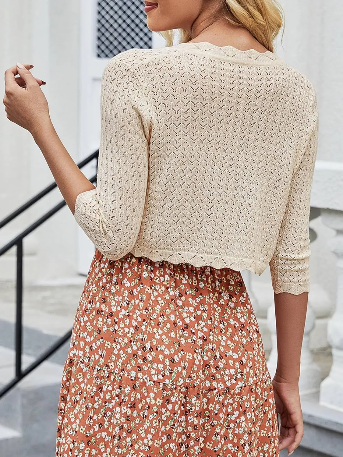 Women's Bolero Shrug 3/4 Sleeve Cropped Cardigan Knit Sweaters Open Front Casual Elegant Jacket for Dresses
