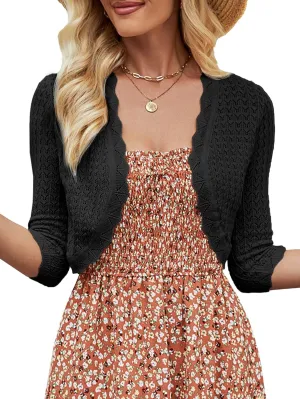 Women's Bolero Shrug 3/4 Sleeve Cropped Cardigan Knit Sweaters Open Front Casual Elegant Jacket for Dresses