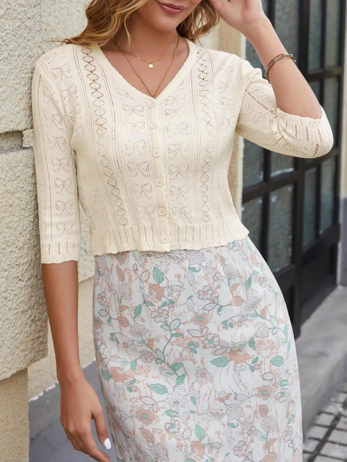 Women's Bolero Shrug 3/4 Sleeve Cropped Cardigan Knit Sweaters Open Front Casual Elegant Jacket for Dresses