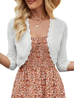 Women's Bolero Shrug 3/4 Sleeve Cropped Cardigan Knit Sweaters Open Front Casual Elegant Jacket for Dresses