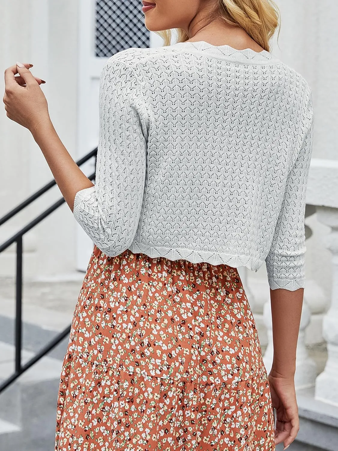 Women's Bolero Shrug 3/4 Sleeve Cropped Cardigan Knit Sweaters Open Front Casual Elegant Jacket for Dresses