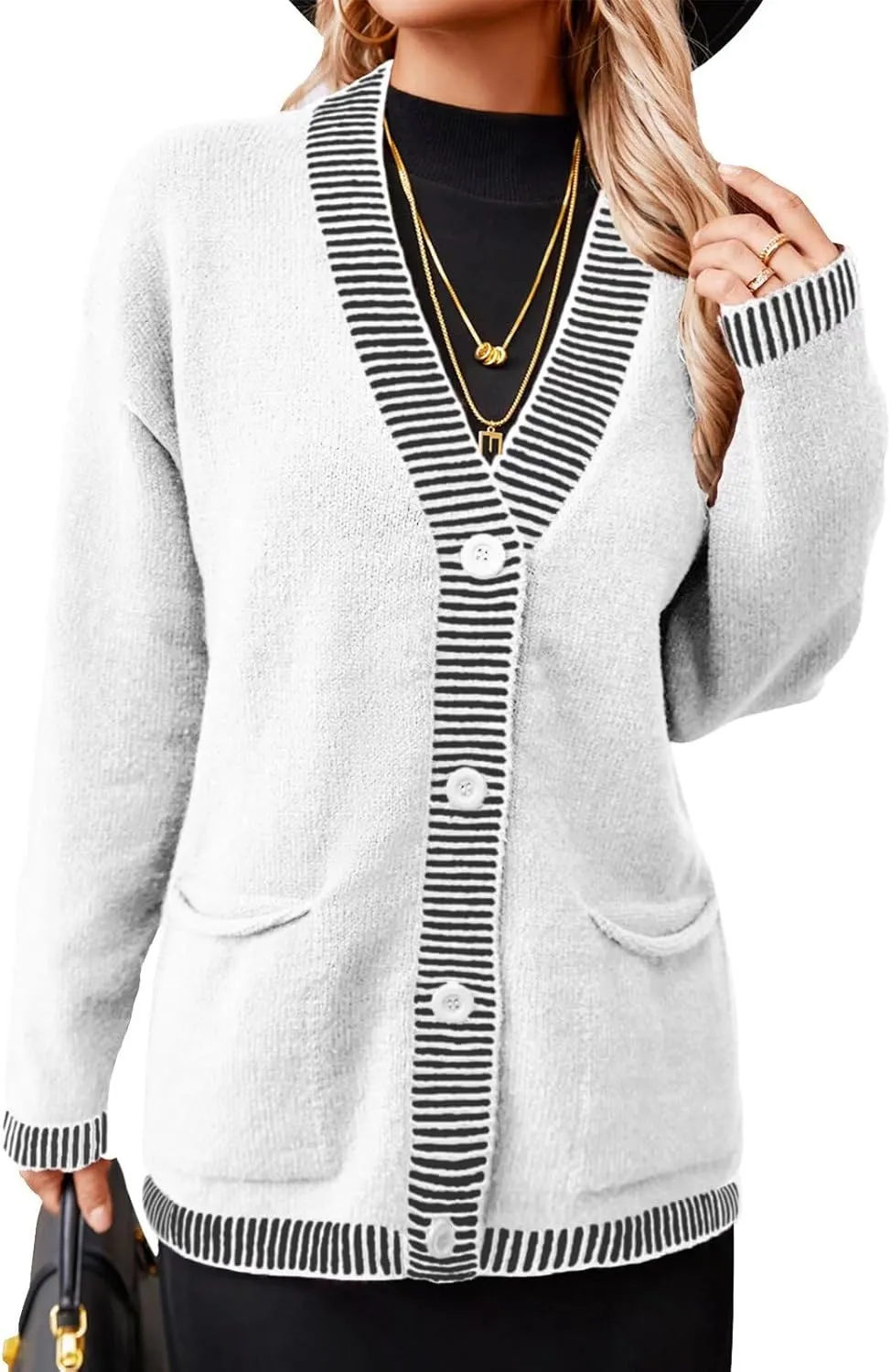 Women's Cardigan Knit Sweaters V Neck Button Long Sleeve Chunky Knit Top 2024 Fashion Coat with Pockets