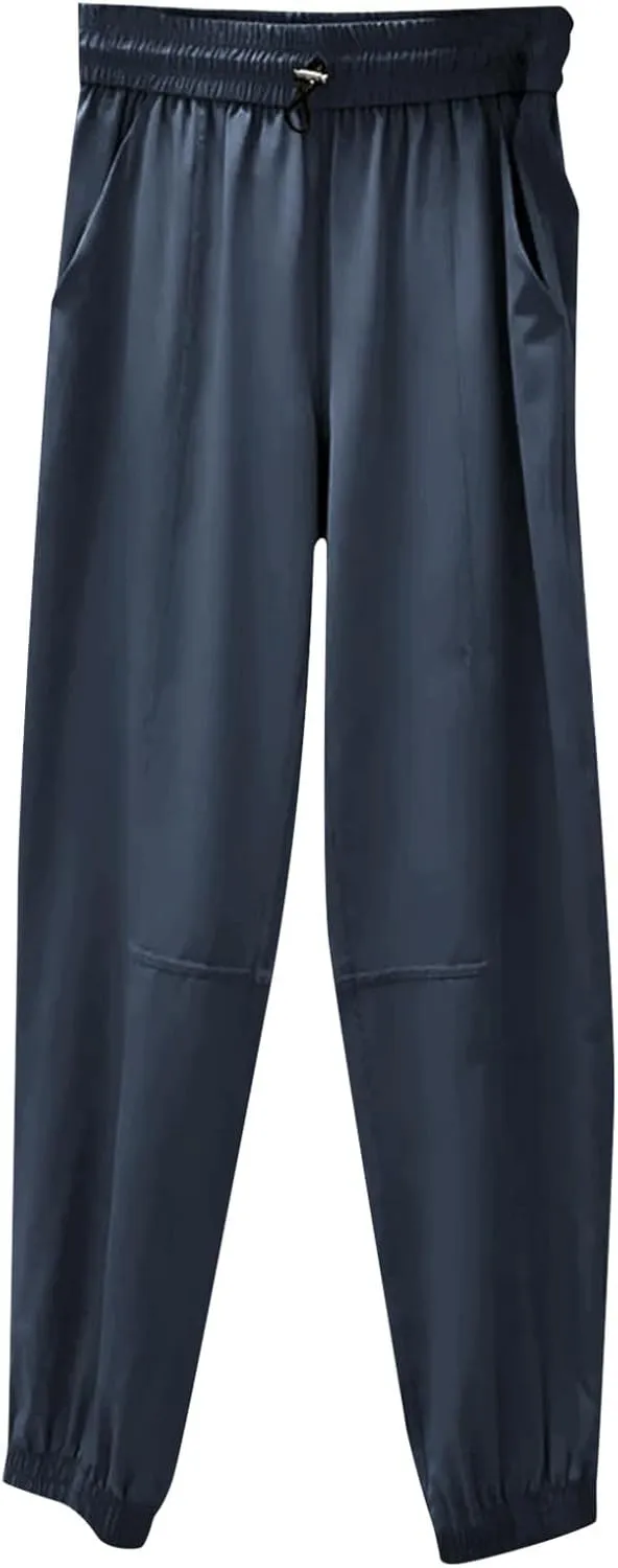 Women's Cargo Hiking Pants Quick Dry Elastic Waist Straight Leg Yoga Trousers Ice Silk Casual Pant for Travel Golf
