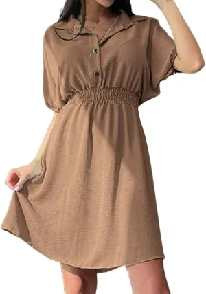Women's Casual Dresses Cute Preppy V Neck Puff Short Sleeve Empire Waist Short Funeral Dress Baby Shower Outfit for Guest