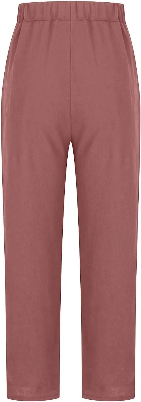 Womens Casual Loose Elastic Waist Trouser Cotton Lined Straight Leg Lounge Pants Fashion Plus Size Vacation Clothes