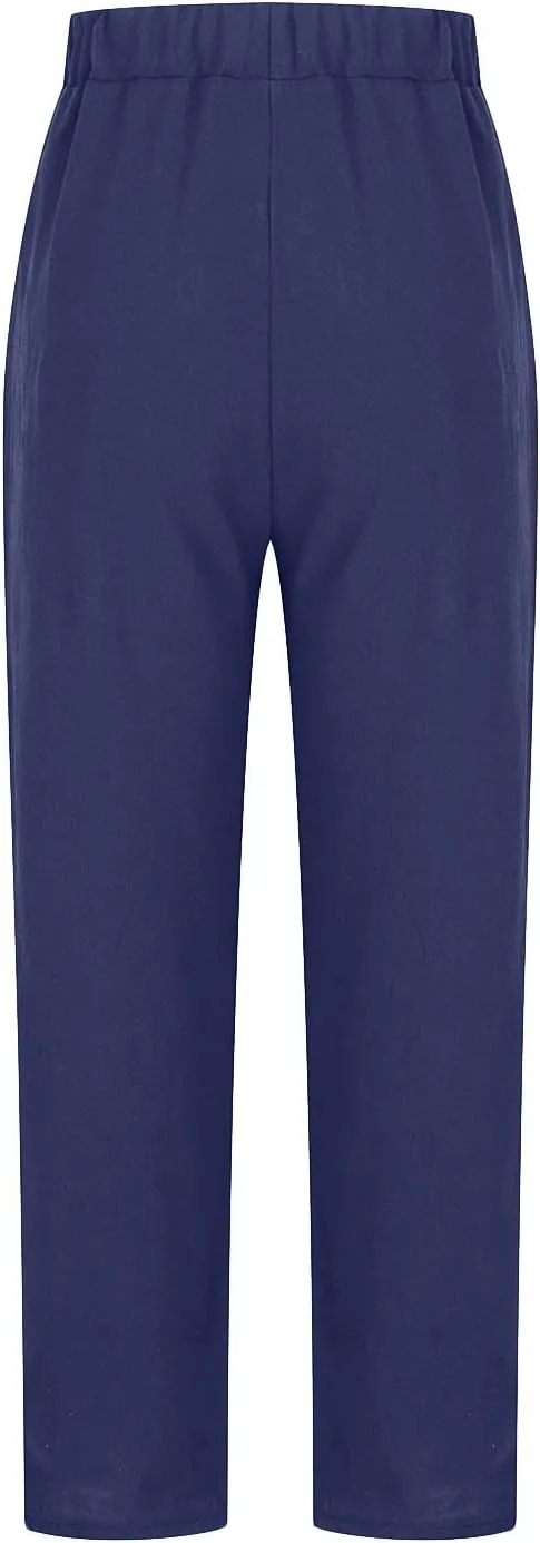 Womens Casual Loose Elastic Waist Trouser Cotton Lined Straight Leg Lounge Pants Fashion Plus Size Vacation Clothes
