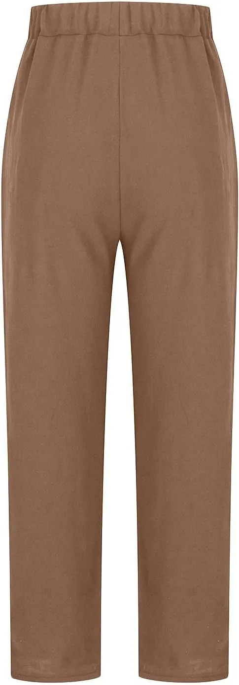 Womens Casual Loose Elastic Waist Trouser Cotton Lined Straight Leg Lounge Pants Fashion Plus Size Vacation Clothes