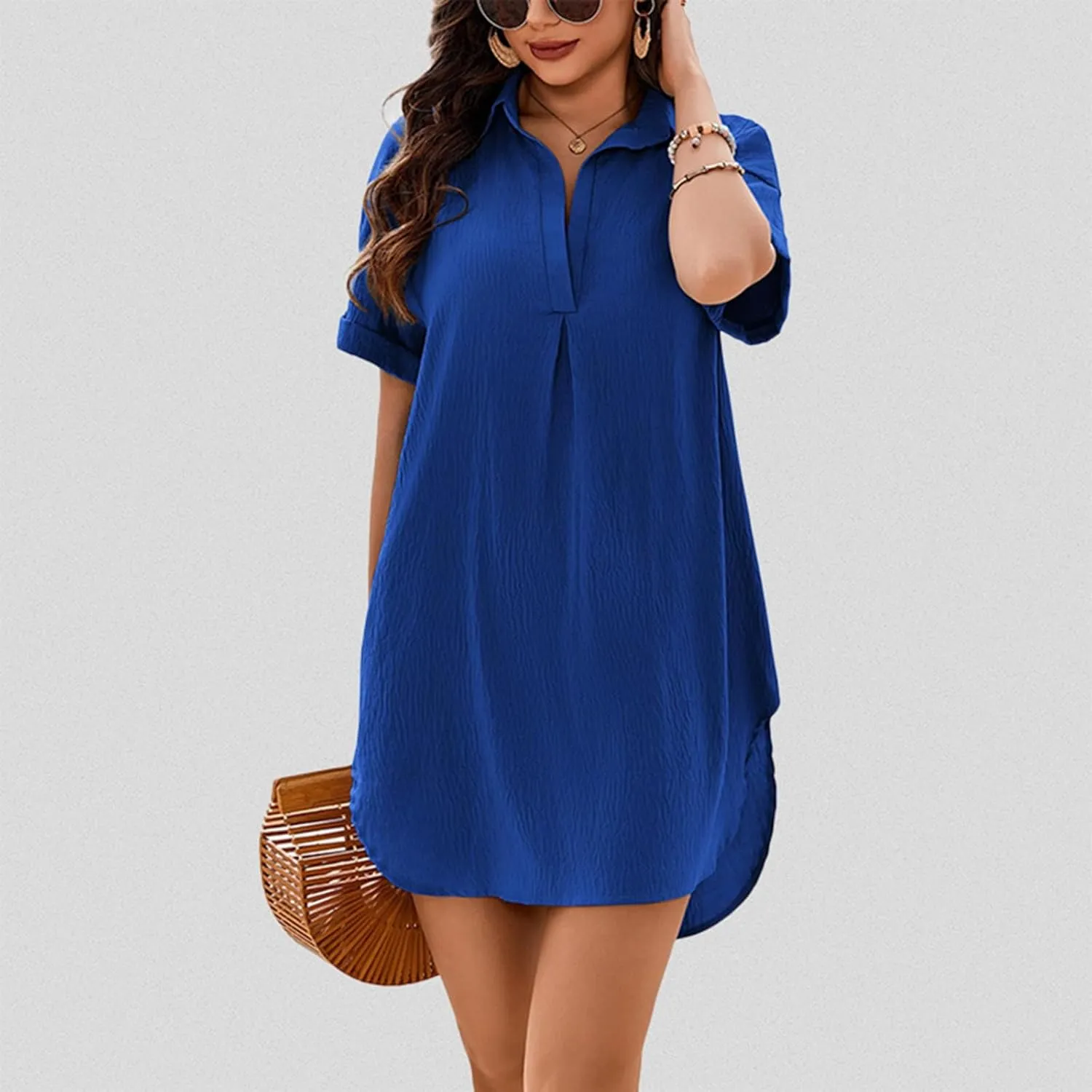 Women's Casual Shift Dresses Summer V Neck Short Sleeve Side Cut Out Mini Dress Fashion Beach Coverups for Women 2025