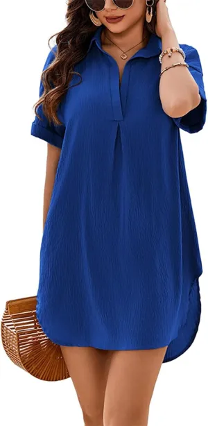 Women's Casual Shift Dresses Summer V Neck Short Sleeve Side Cut Out Mini Dress Fashion Beach Coverups for Women 2025