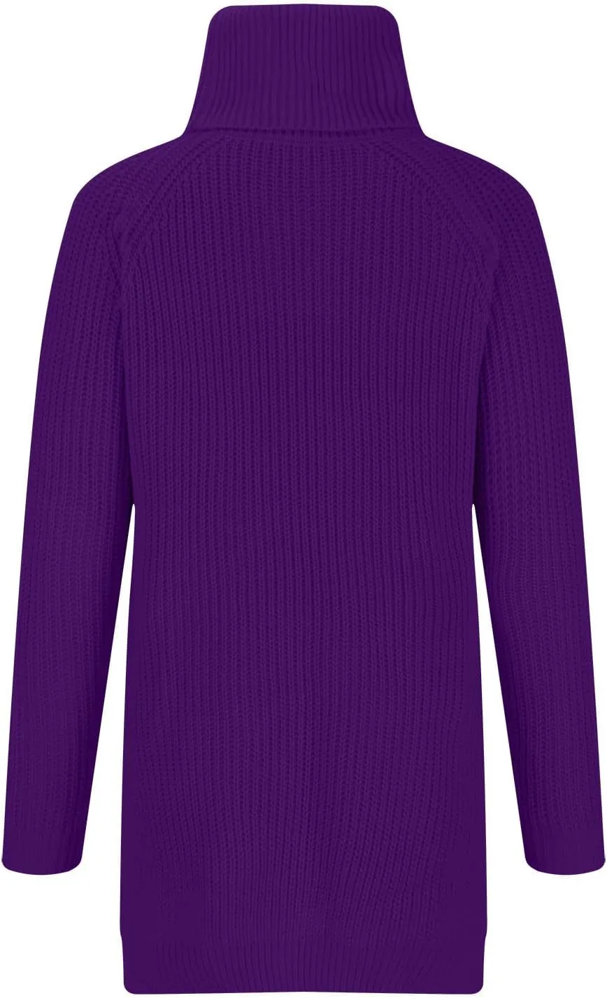 Womens Casual Turtleneck Sweater Chunky Cable Knit Pullover Sweaters Solid Loose Fit Oversized Fall Sweaters