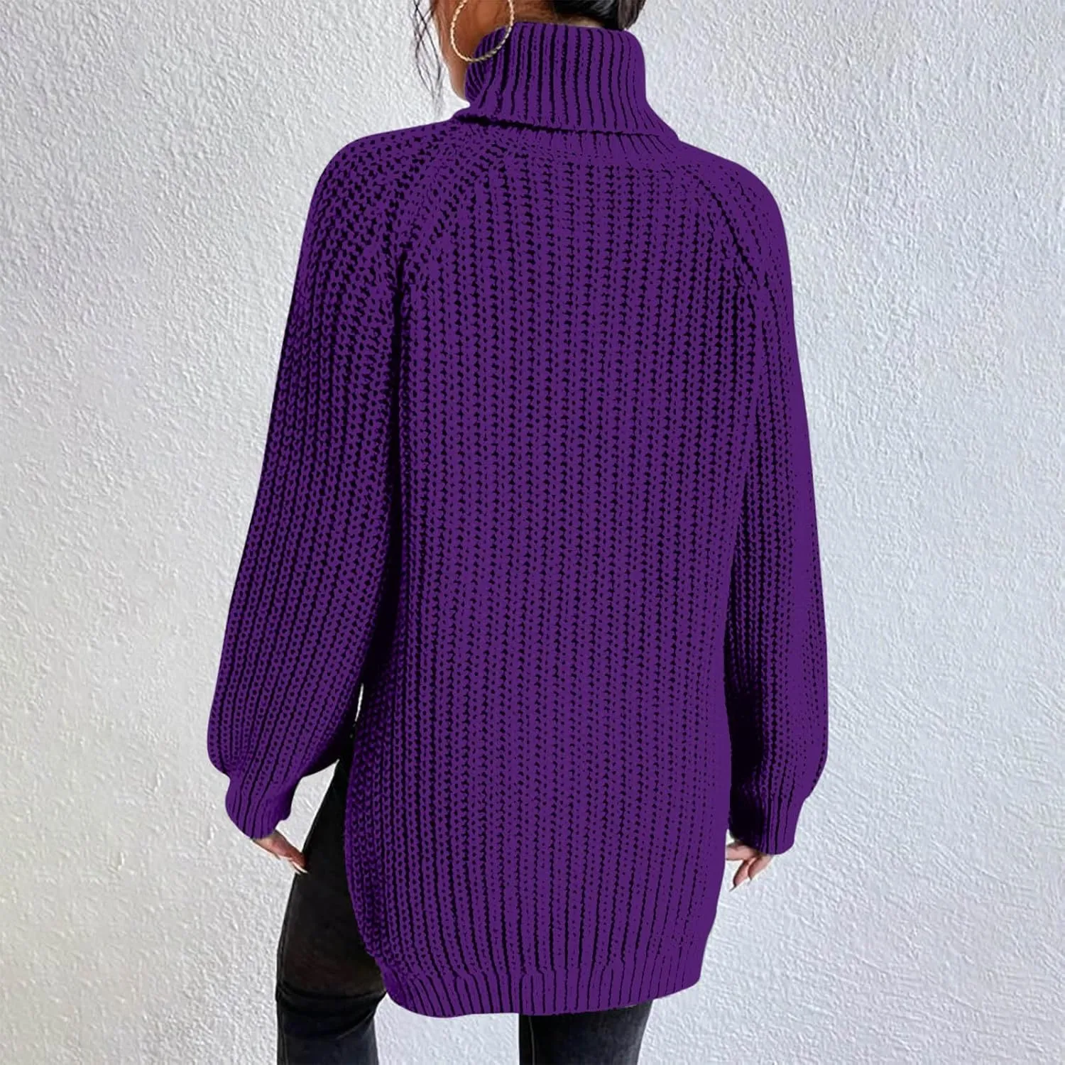 Womens Casual Turtleneck Sweater Chunky Cable Knit Pullover Sweaters Solid Loose Fit Oversized Fall Sweaters