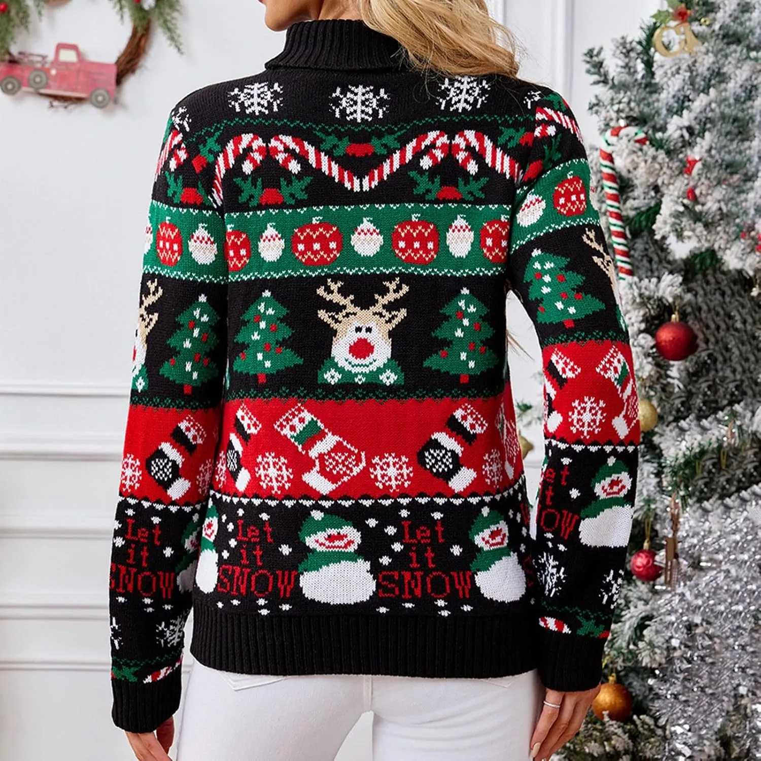 Womens Christmas Clothes Christmas Print Cardigan Sweater Knit Pullover Crewneck Hoodie Woman Tops Flowy Tops for
