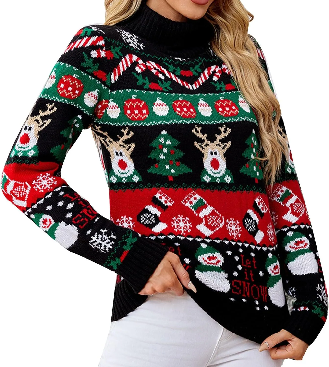 Womens Christmas Clothes Christmas Print Cardigan Sweater Knit Pullover Crewneck Hoodie Woman Tops Flowy Tops for