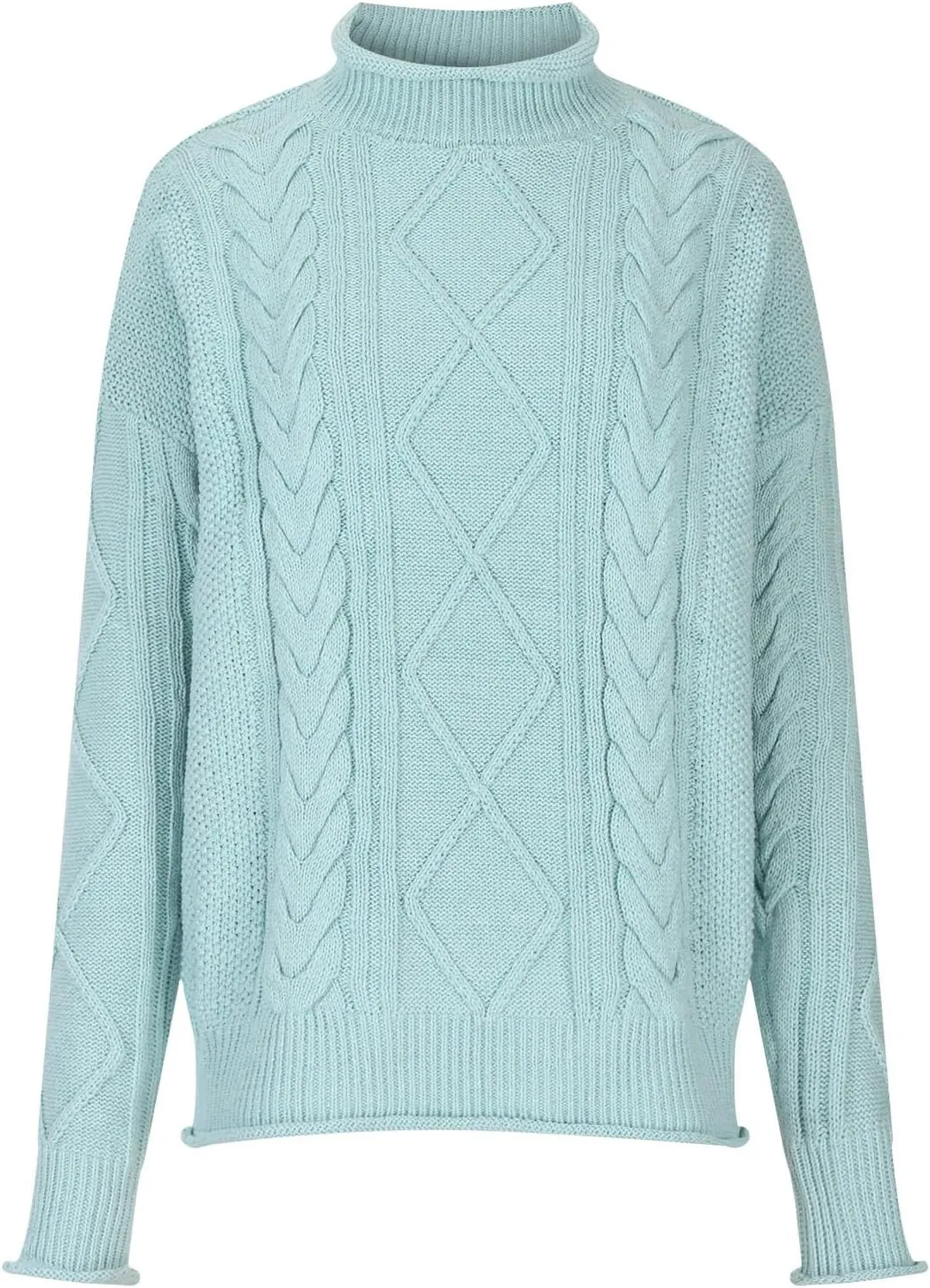 Womens Chunky Knitted Sweaters 2023 Fall Turtleneck Sweaters Loose Oversized Pullover Sweaters Batwing Sleeve Tops