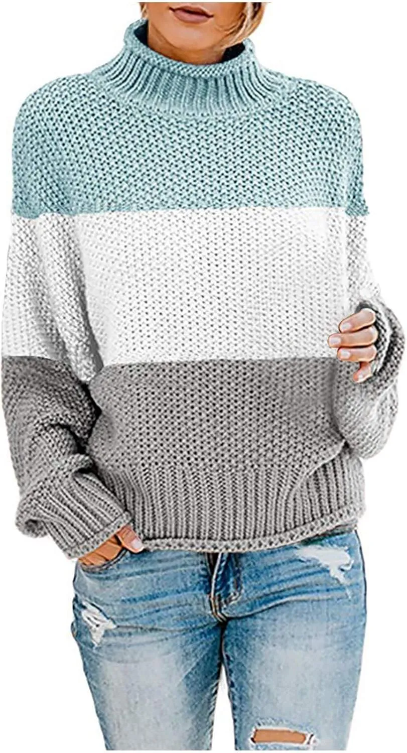 Women's Chunky Knitted Sweaters Batwing Sleeve Turtleneck Sweater 2023 Fall Casual Oversized Pullover Sweater Tops