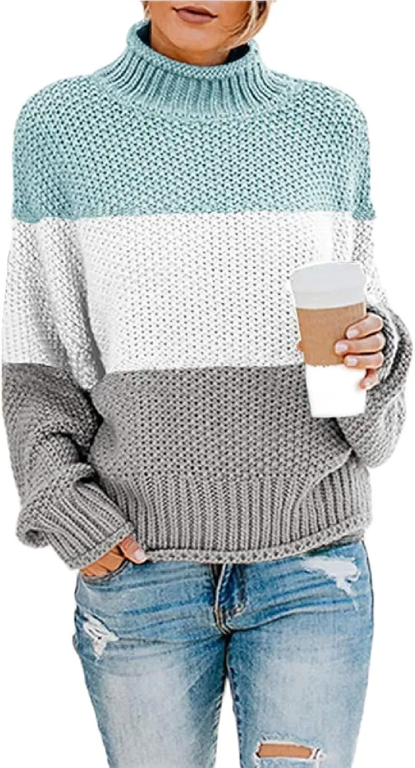 Women's Chunky Knitted Sweaters Batwing Sleeve Turtleneck Sweater 2023 Fall Casual Oversized Pullover Sweater Tops
