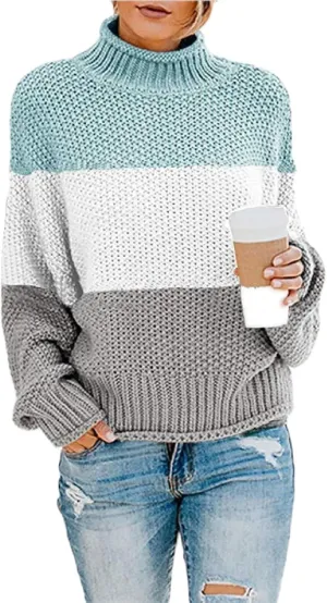 Women's Chunky Knitted Sweaters Batwing Sleeve Turtleneck Sweater 2023 Fall Casual Oversized Pullover Sweater Tops