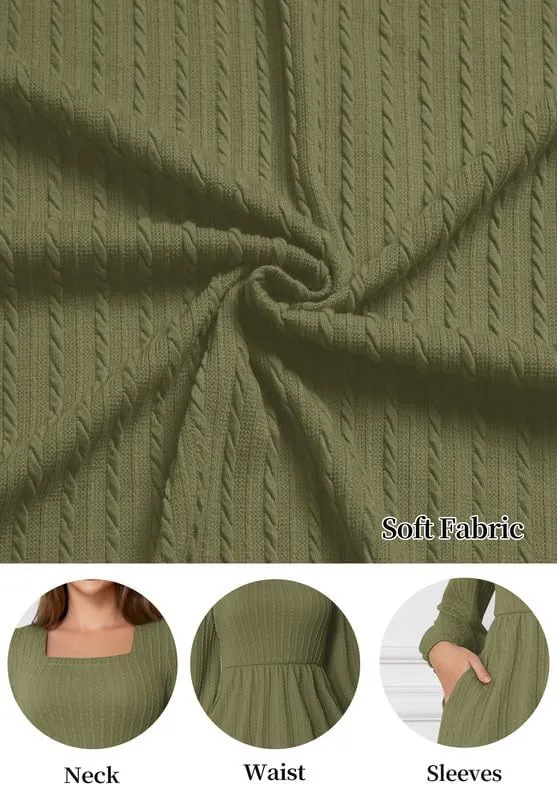 Womens Dresses 2024 Long Sleeve Square Neck Casual Fall Winter Short Tunic Sweater Dress with Pockets
