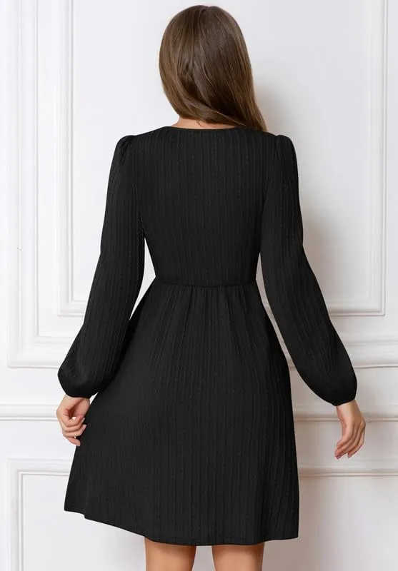 Womens Dresses 2024 Long Sleeve Square Neck Casual Fall Winter Short Tunic Sweater Dress with Pockets
